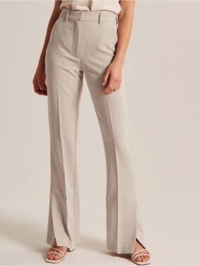 Tailored High-Waist Split-Hem Trousers - Light Beige Abercrombie & Fitch